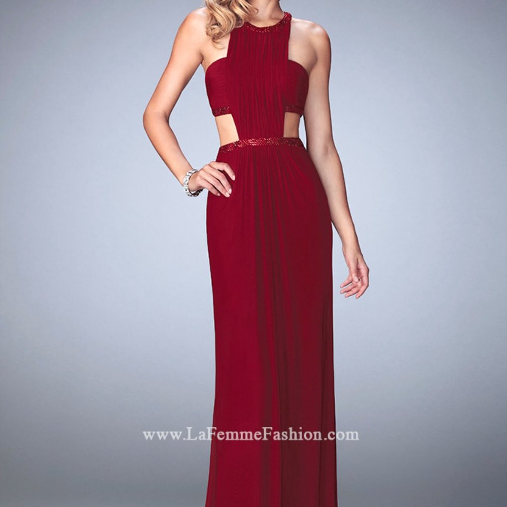 NWT 22292 Embellished Long Prom Gown W/Open Sides